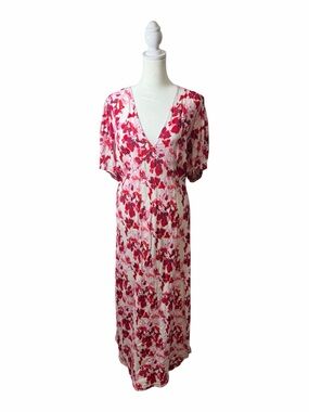 a new day Red and Cream Floral V-Neck Maxi Dress. Size XXL